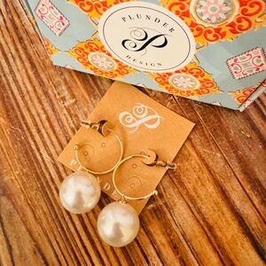 Plunder Retired Mariana Earrings - Gold Hoop W/ Large Pearl Drop - NIB